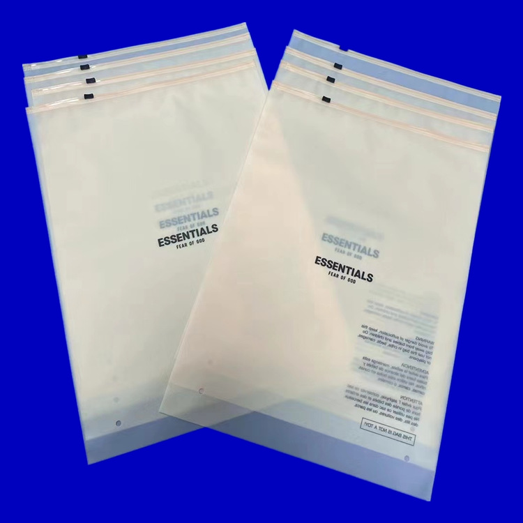 ESSENTIALS Plastic Packaging Bags - Plastic Clothing Bags - FOG Semi-Transparent Matte Ziplock Bags in Beige