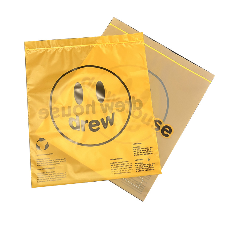 Original DrewHouse Smiley Face Clothing Packaging Bags - In-Stock Yellow Trim Self-Sealing Bags